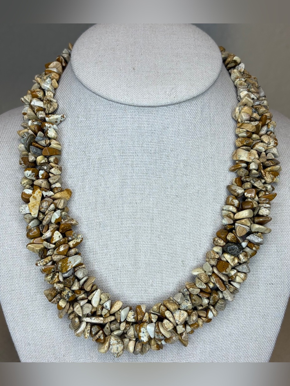 Multi-Strand Natural Jasper Chip Necklace in Beige and Brown